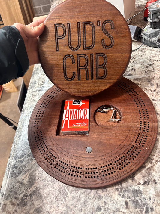 Walnut Cribbage Board with Storage