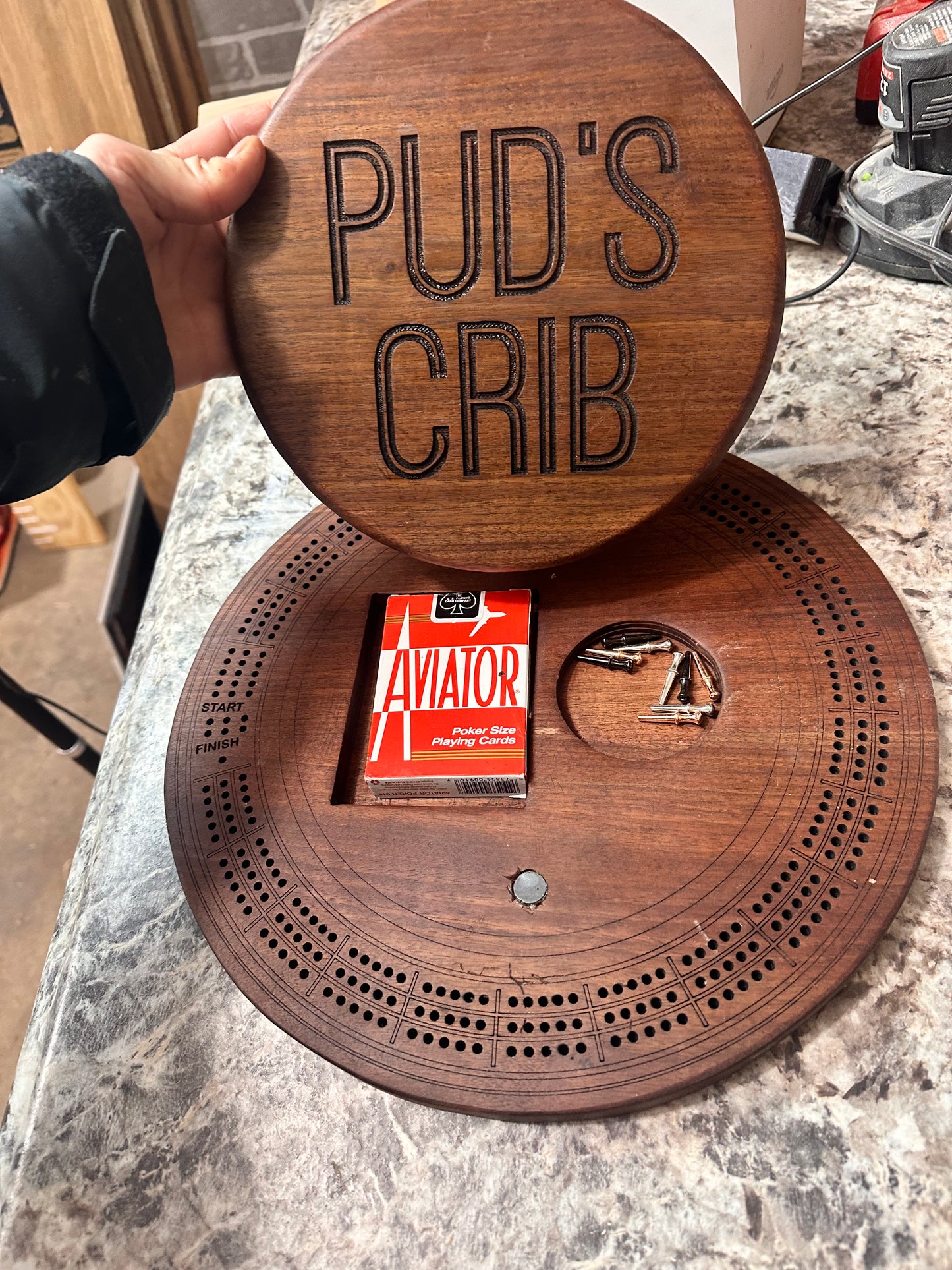 Walnut Cribbage Board with Storage